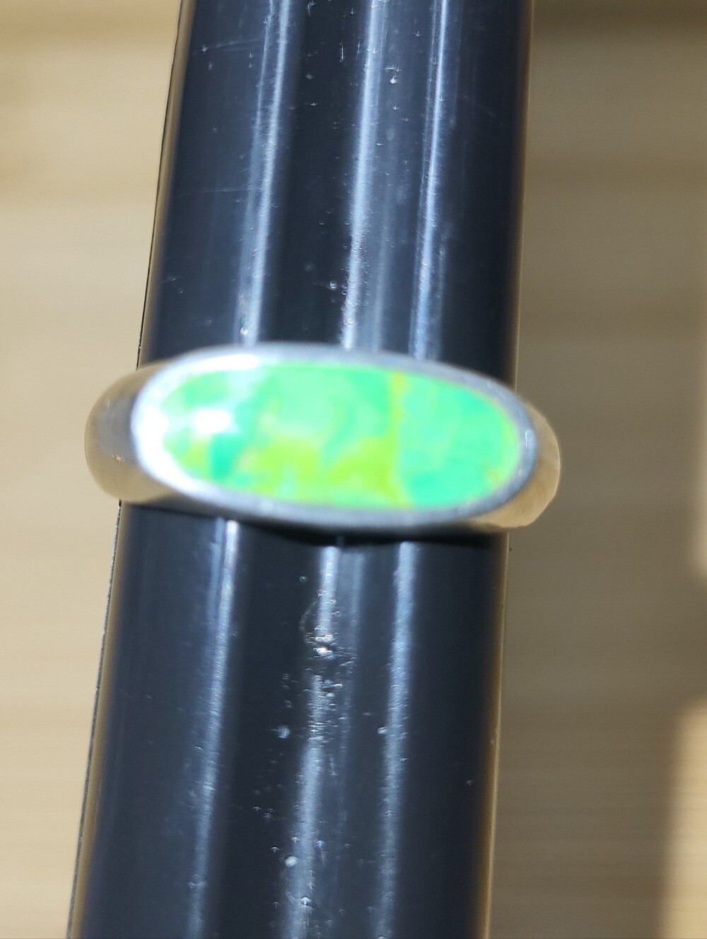 Vintage 925 Sterling Silver Green Apple Mojave Turqouise Inlay Band Ring Sz8 - Picture 4 of 7